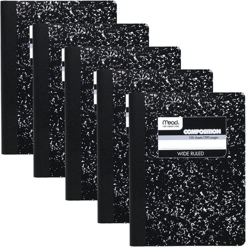 Mead Composition Notebooks, Wide Ruled, 100 Sheets, 5 Pack (72368)