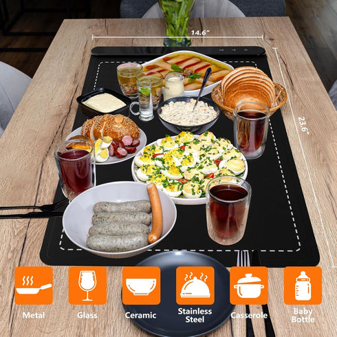 6 Warming Mat for Food, Portable Electric Warming Tray with Tempmaster Adjustable, Silicone Heating Mat for Food, Food