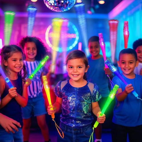 70PC Favors,4 Glow Fiber Optic Wand Glow Sticks,LED Light Up Wand,Glow in The Dark Party Supplies Color Neon Light up