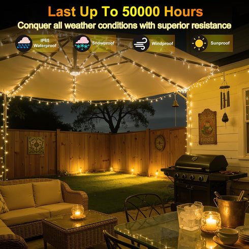 240FT 750LED Lights,12 Dimmable, Christmas Modes Warm White Outdoor String Lights with Timer & Waterproof Green Wire