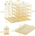 Marbrasse Rose Gold Desk Organizer - 5-Tier Paper Letter Tray with Drawer and 2 Pen Holder, Mesh Desktop Storage
