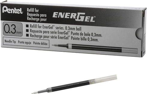 Pentel Refill Ink for EnerGel Liquid Gel Pen, 0.3mm Extra Fine Line, Black Ink, Box of 12