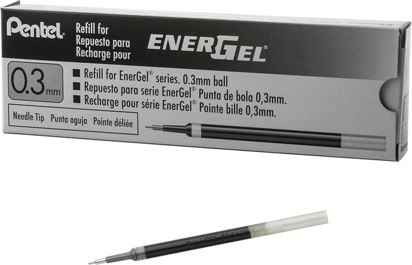 Pentel Refill Ink for EnerGel Liquid Gel Pen, 0.3mm Extra Fine Line, Black Ink, Box of 12
