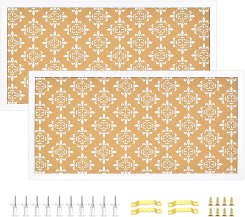Decorative Cork Board for Walls, White Floral Print Bulletin Board, Vision Board for Office, School, Bedroom