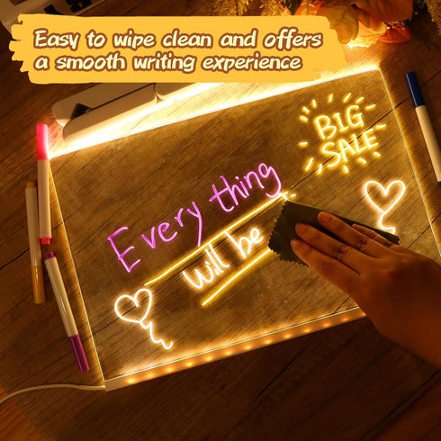 Bvdfgk LED Note Board with Colors for Kids, Acrylic Dry Erase Board with Light up Stand and 7 Highlighter Pens