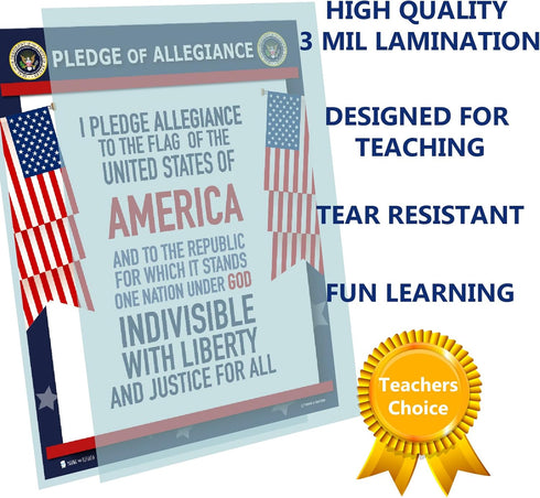 Pledge of Allegiance Poster LAMINATED American Flag Print for Classroom Décor, 15x20