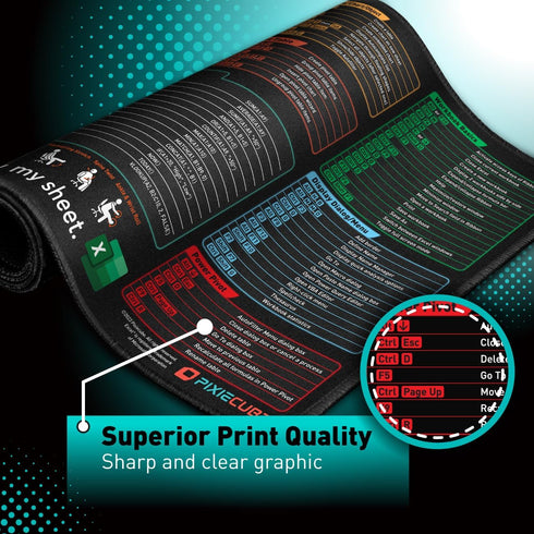 Excel Shortcut Keys Mouse Pad - Extended XXL Cheat Sheet Gaming Mousepad, Non-Slip Stitched Edge for PC Office