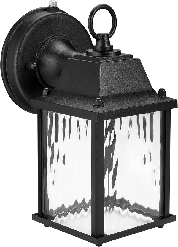Maxxima LED Porch Lantern Outdoor Wall Light, Black with Clear Water Glass,