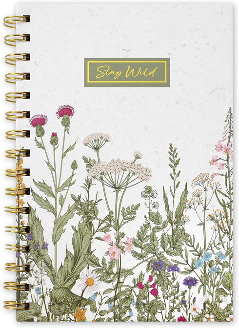 Vintage Wildflower Spiral Journal Notebook, 80 Sheets A5 Retro Floral College Ruled with Twin-Wire Binding