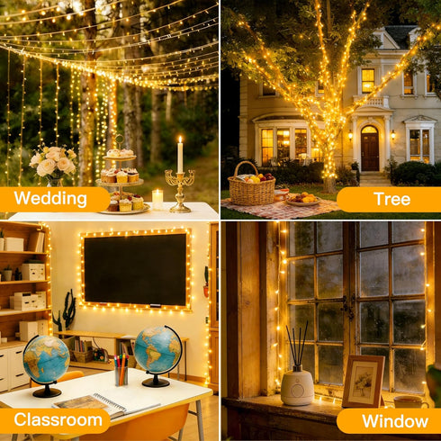200LED 60FT 8 Ollny Christmas Lights Indoor, Warm White Connectable Plug in String Light Outdoor, Modes Waterproof