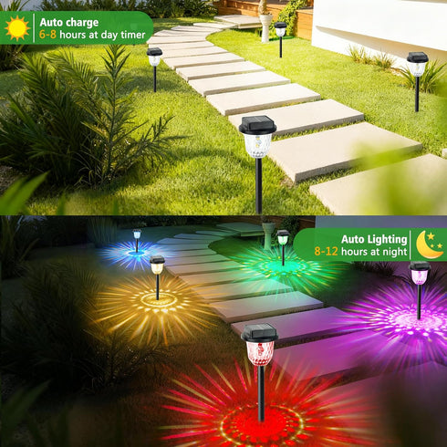 2 Pack echosari Color Changing Solar Pathway Lights, Dynamic Pattern Multicolor & Warm White Solar Lights Outdoor