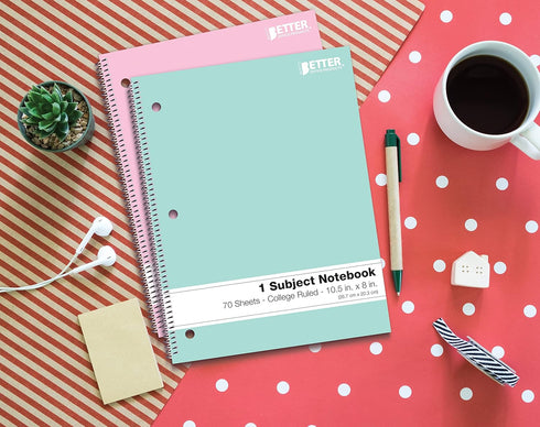 Better Office Products Spiral Notebooks, 6 Pack, 1 Subject, 70 Sheets, 10.5 x 8 inches, 6 Assorted Pastel Colors (College Ruled) by Better Office Products