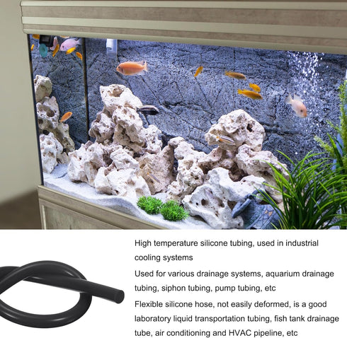 2m(7ft) Black Silicone Tubing 9.5mm(3/8") ID x 14.3mm(9/16") OD, Pure Silicone Hoses for Pump Siphoning, Draining