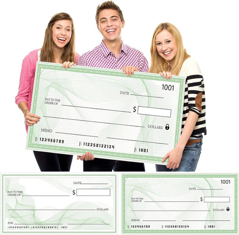 Dianelhall 2 Pcs Big Checks for Presentations, 30 x 16'' Giant Large Blank Fake Check for Graduation Presentations