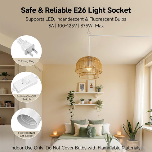 2-Pack 15ft, Cable Matters Hanging Light Cord with Switch - Pendant Light Cord with Plug, White