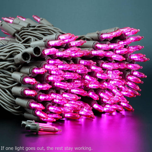 200 66 Commercial Set YULETIME Pink LED Christmas Lights, Feet Brown Wire UL Certified Grade Holiday String Light