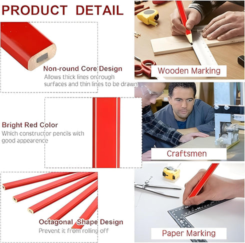 Set 20 2 Bexter Carpenter Pencil with Sharpeners Red Flat Woodworking Marking Tools + Sharpeners for Construction