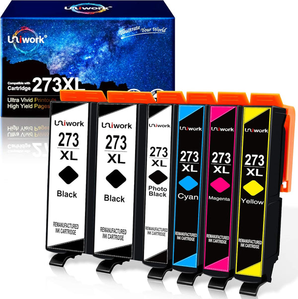 Uniwork Remanufactured Ink Cartridge Replacement for Epson 273 XL - 6 Pack for XP820 XP810 Printers