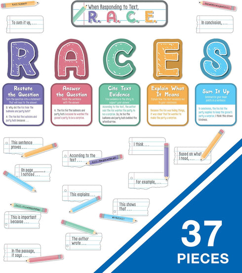 Carson Dellosa 37-Piece R.A.C.E. Writing Strategy Bulletin Board Sets for Classrooms, Alphabet Letters, Sentence Starters, Informational Charts, Pencils with Inspiring Quotes, Writing Process Posters by Carson Dellosa Education