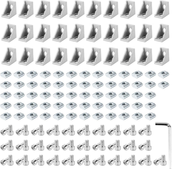 30 Set Silver 2020 Series Aluminum Extrusion Profile Connector, Includes Wrench and Corner Brackets