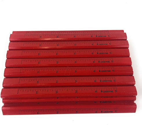 Red Lead Carpenter Pencils, Construction Woodworking Pencils with Printed Ruler, Made in USA (24 Pencil Set)