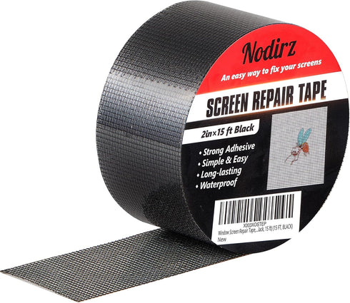 Window Screen Repair Tape, Strong Adhesive Kit for Windows or Doors, Mesh Repair (Black, 15 FT)