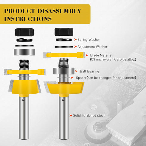 2Pcs 1/4 Inch ASNOMY Shaker Rail and Stile Router Bits for Cabinet Door, Shank Woodworking Tongue and Groove Router Bit