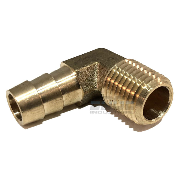 1/4" Male NPT MNPT 90 Degree Brass Elbow Fitting, 3/8" Hose ID for Fuel/AIR/Water/Oil/Gas/WOG (Qty 01)