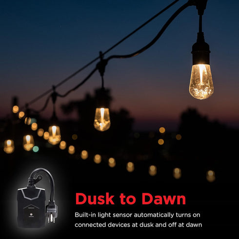1 Pack, 70303 UltraPro Outdoor Dusk to Dawn Outlet Timer, Dual Outlet Light Sensor Plug, WeatherResistant Automatic
