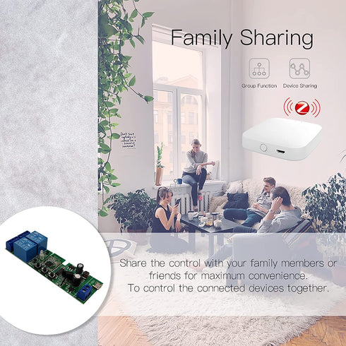 Zigbee Tuya Smart 2 Channel Relay Module with 433RF Remote Control, USB 5V 7-32V Jog/Lock Switch, Compatible with Alexa