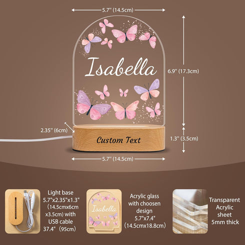 7GEEFT Personalized Name LED Night Light for Kids Girls, Custom Baby Gifts, Baby Shower Newborn Birthday Butterfly