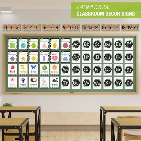 Yeaqee 55 Pieces Eucalyptus Bulletin Board Set, Farmhouse Greenery Alphabet and Number Cards for Classroom Wall Decor