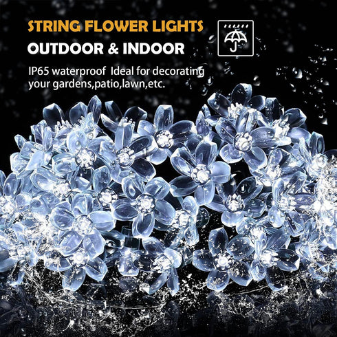 Outdoor Solar Flower String Lights Waterproof 50 LED Fairy Light Decorations for Christmas Tree Garden Patio Fence Yard Spring (Cool White) by ITICdecor