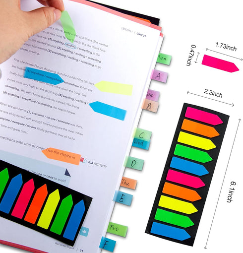Fluorescent Translucent Sticky Note Flags, 1200 Pcs Total, Pack of 10 Color Tabs, Arrow Index Tabs, Page Flag Markers