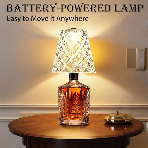 2 Pack 2000mAh, 3 Wine Bottle Lamp Crystal Clear, Rechargeable LED Acrylic Bottle Lampshade, Colors, Table Lamps, Desk