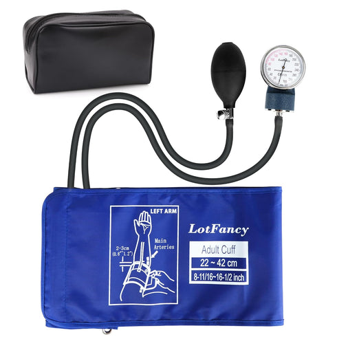 LotFancy Aneroid Sphygmomanometer, Professional Blood Pressure Cuff, Adult 8.5"-16.5", Calibrated BP Gauge, Blue