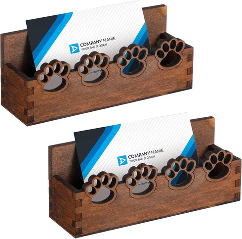 Tatuo 2 Pcs Wooden Dog Business Card Holder, Open Card Stand for Office Tabletop Organizer (Paw)