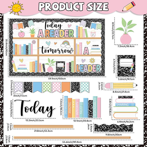 Set Bookshelf Bulletin Board Composition Notebook Classroom Decorations Reading Library Bulletin Board Composition