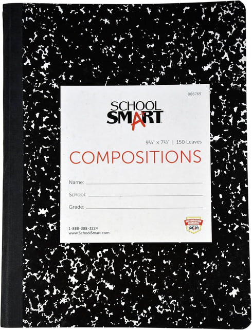 School Smart Hard Cover Ruled Composition Book, 150 Sheets, 9-3/4 x 7-1/2 Inches