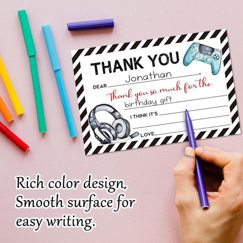 FTRZX 20 Pack 005 Video Games Kids Thank You Cards, Gamer Thank You Card For Birthday Party, Kids Birthday Cards Fill