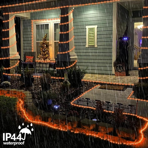 2 Pack 33ft 100 8 QITONG Orange Solar Rope Lights, Each LED String Lights Outdoor, Fairy Lights in Clear Thin Tube
