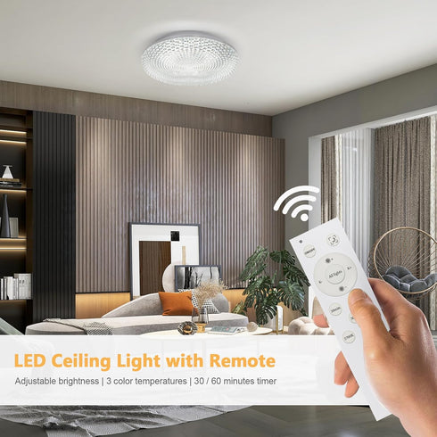 2700K-6500K 36W 3600LM 13.78 Inch Dimmable OOWOLF Flush Mount LED Ceiling Light Fixture, Super Bright Warm/White Light