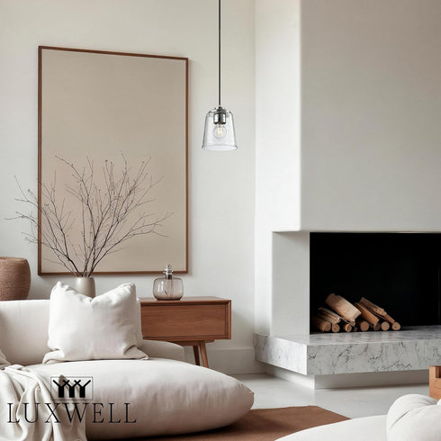 6"x6"x7.5" 15"-72" E26 Modern Bubble Glass Pendant Light, Rain-Drop Glass Hanging Fixture with Chrome Finish Base