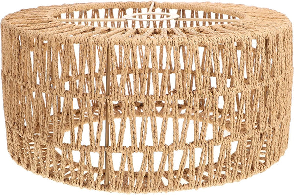 Luxshiny Rattan Lamp Shade, Cylinder Woven Lampshade Boho Lamp Shades Replacement Rustic