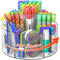 Large Acrylic Pen Holder, 360 Degree Rotating Desk Organizer with 6 Compartments, Office Marker Storage Caddy