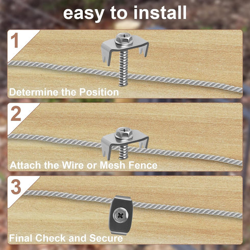 Hedday 200 Pack Fence Staples with Screws, Stainless Steel Fence Fasteners, Heavy Duty Wire Clips with Driver Bit
