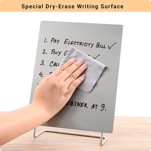 Magnetic Bulletin Board with Stand – Small Dry Erase Memo Board – Tabletop Metal Easel for Magnet Display