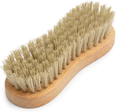 KONEX Medium-Stiffness Nylon Fiber Scrub Brush, Heavy Duty Cleaning Brush with Wooden Handle, Brown for Floors