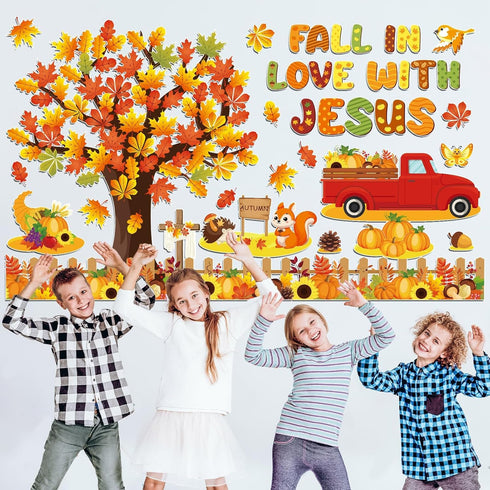 gisgfim Fall Bulletin Board Decorations, Fall in Love with Jesus Paper Cutouts, Christian Autumn Classroom Decor