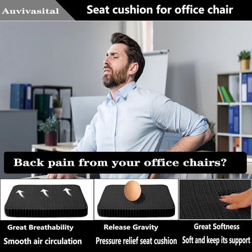 Auvivasital Tailbone Gel Seat Cushion for Long Sitting, Soft and Breathable, Thick Gel Seat Cushion for Back, Sciatica